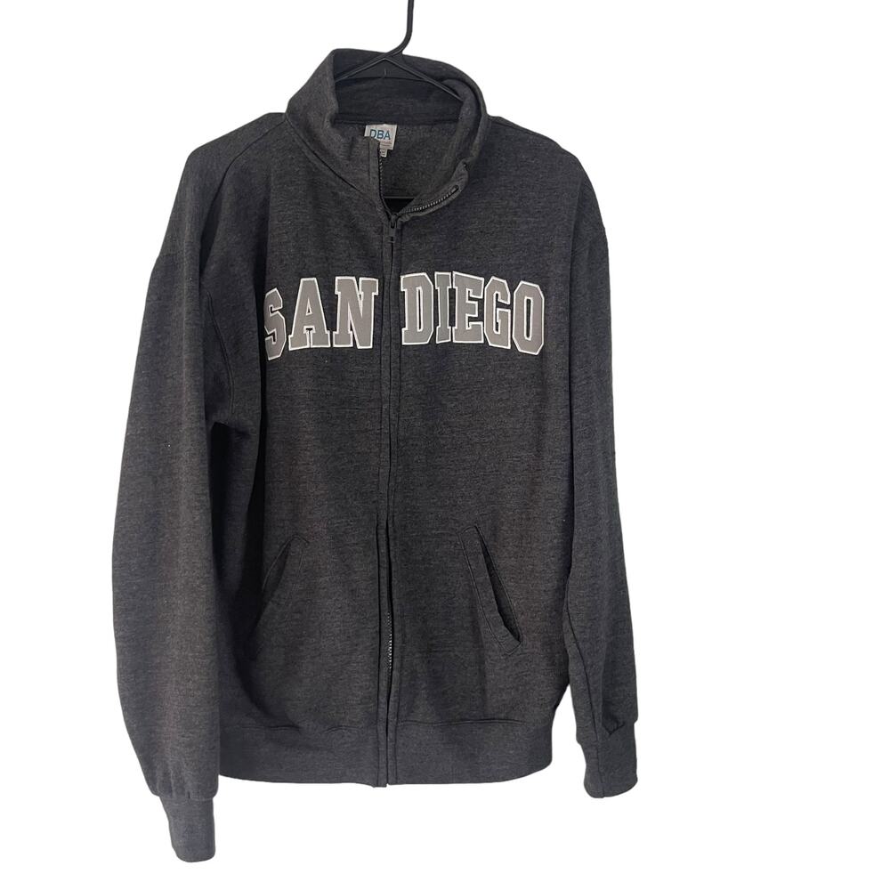 DBA Vintage 90s Men's Size Medium San Diego Grey Full Zip Sweater